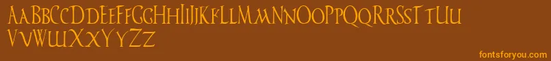 Ved-Schriftart – Orangefarbene Schriften auf braunem Hintergrund