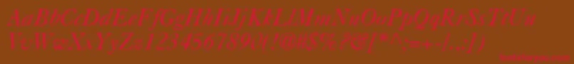 フォントCasablancaItalic – 赤い文字が茶色の背景にあります。