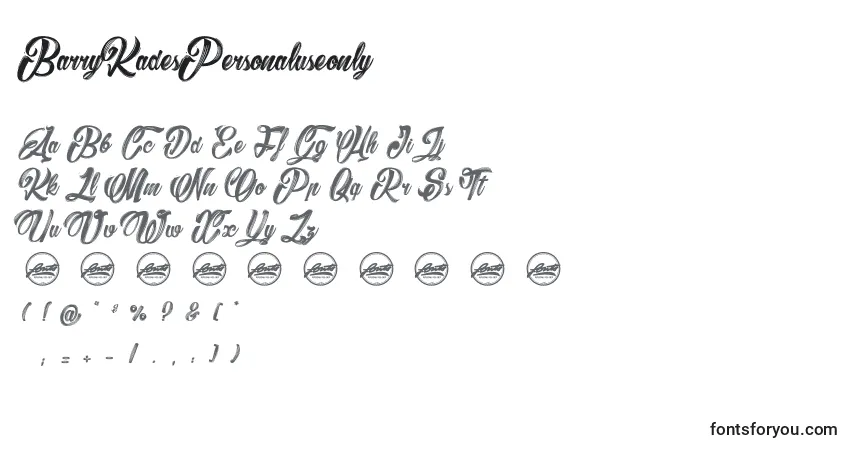 Czcionka BarryKadesPersonaluseonly – alfabet, cyfry, specjalne znaki