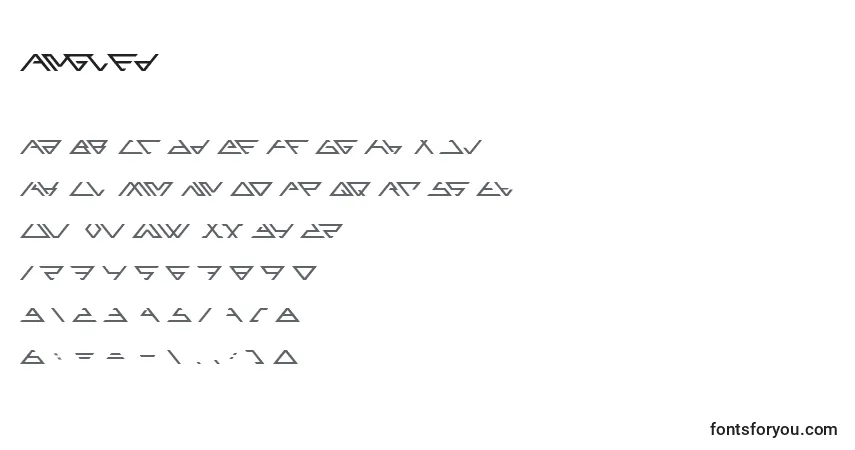 Czcionka Angled – alfabet, cyfry, specjalne znaki