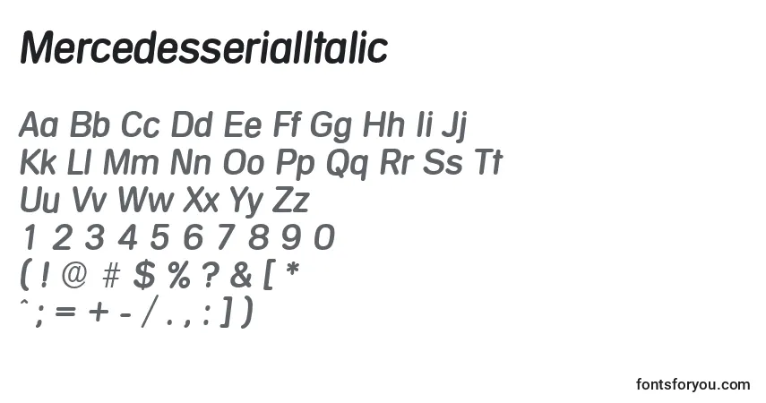 MercedesserialItalicフォント–アルファベット、数字、特殊文字