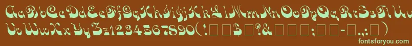 フォントVocoScriptSsi – 緑色の文字が茶色の背景にあります。