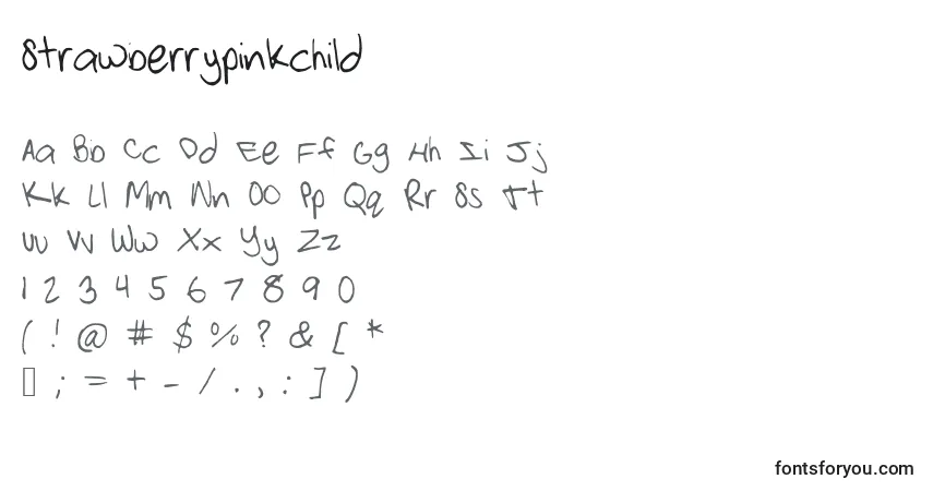 A fonte Strawberrypinkchild – alfabeto, números, caracteres especiais