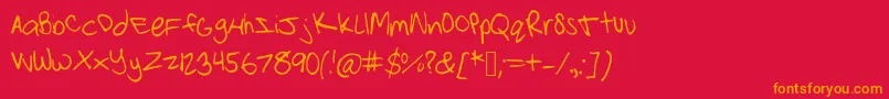 Strawberrypinkchild-Schriftart – Orangefarbene Schriften auf rotem Hintergrund