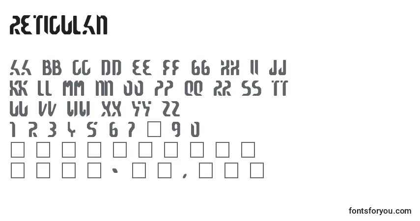 Czcionka Reticulan – alfabet, cyfry, specjalne znaki