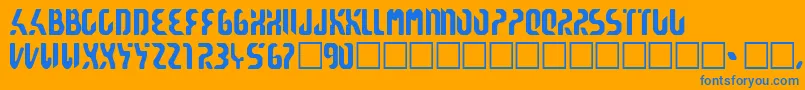 Reticulan-Schriftart – Blaue Schriften auf orangefarbenem Hintergrund