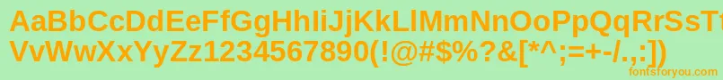 ArimoBold-fontti – oranssit fontit vihreällä taustalla