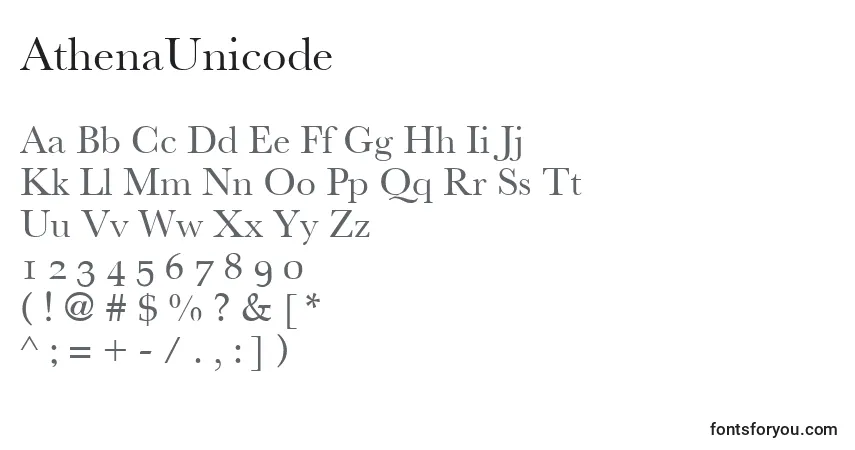 A fonte AthenaUnicode – alfabeto, números, caracteres especiais