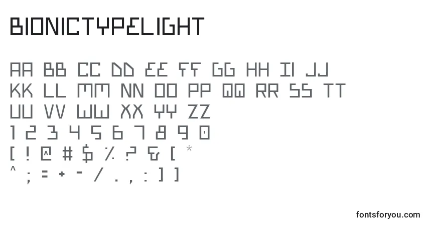 A fonte BionicTypeLight – alfabeto, números, caracteres especiais