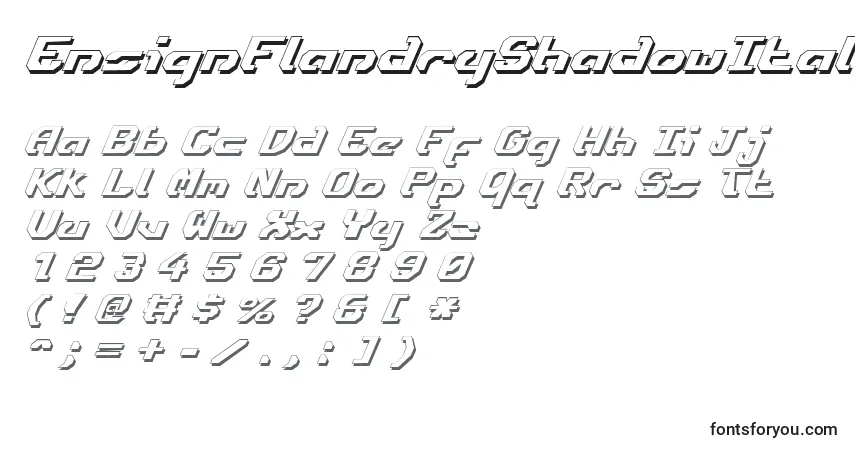 Шрифт EnsignFlandryShadowItalic – алфавит, цифры, специальные символы