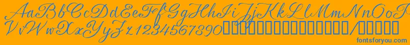 SrsaBT-Schriftart – Blaue Schriften auf orangefarbenem Hintergrund