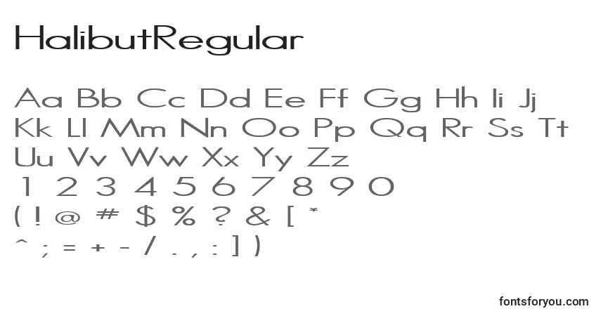 A fonte HalibutRegular – alfabeto, números, caracteres especiais