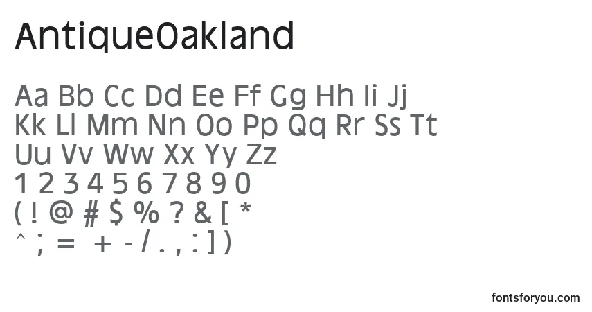 A fonte AntiqueOakland – alfabeto, números, caracteres especiais