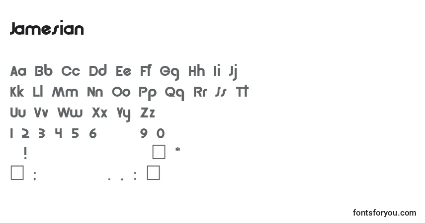 Czcionka Jamesian – alfabet, cyfry, specjalne znaki