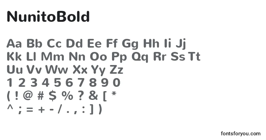 Czcionka NunitoBold – alfabet, cyfry, specjalne znaki
