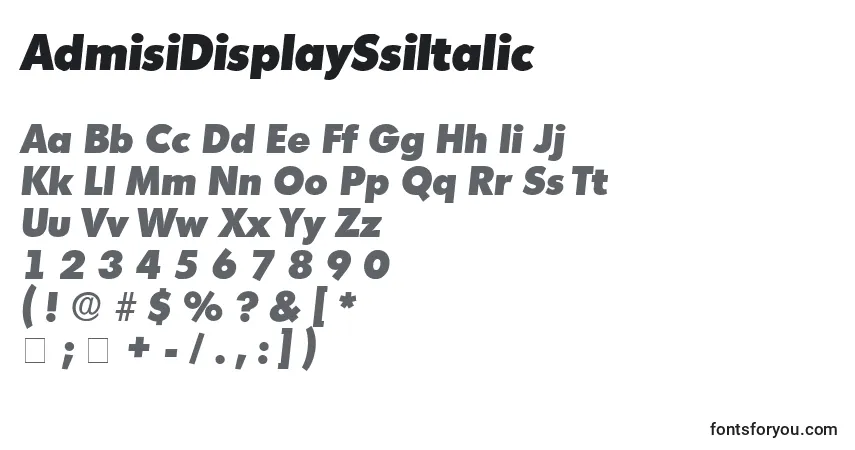 A fonte AdmisiDisplaySsiItalic – alfabeto, números, caracteres especiais