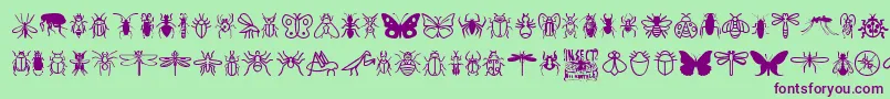 InsectIcons-Schriftart – Violette Schriften auf grünem Hintergrund