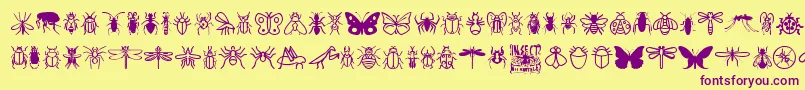 InsectIcons-Schriftart – Violette Schriften auf gelbem Hintergrund