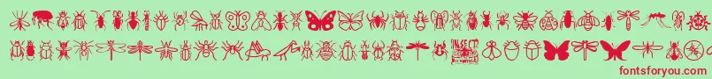 InsectIcons-Schriftart – Rote Schriften auf grünem Hintergrund