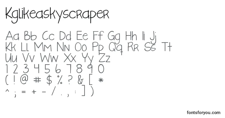 Czcionka Kglikeaskyscraper – alfabet, cyfry, specjalne znaki