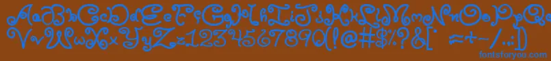 Moxyroxie-Schriftart – Blaue Schriften auf braunem Hintergrund