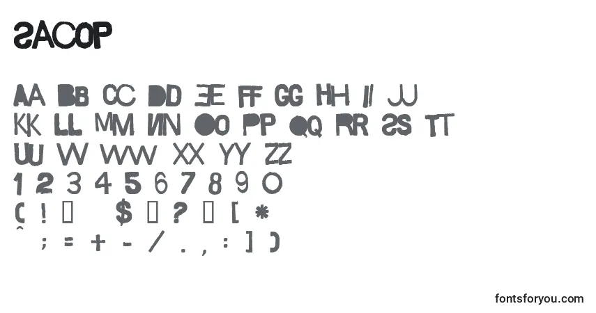 Schriftart Sacop – Alphabet, Zahlen, spezielle Symbole