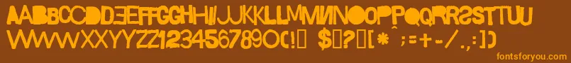 Sacopフォントについての詳細 フォントSacop – オレンジ色の文字が茶色の背景にあります。
