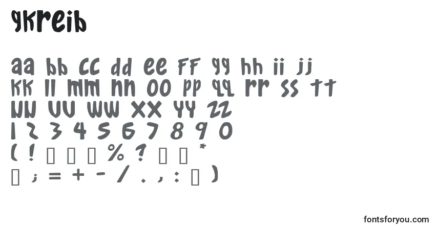 A fonte Gkreib – alfabeto, números, caracteres especiais
