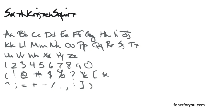 A fonte SixthKristenSquirt – alfabeto, números, caracteres especiais
