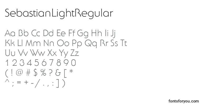 A fonte SebastianLightRegular – alfabeto, números, caracteres especiais