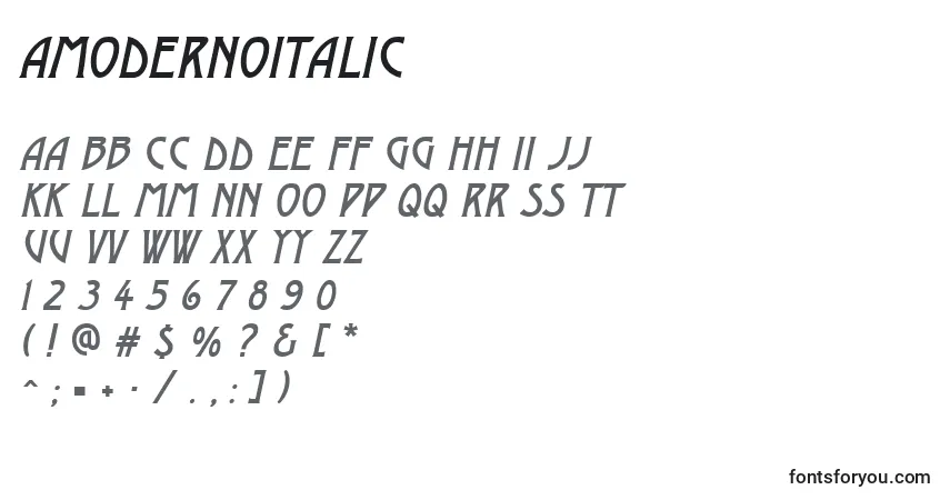 Czcionka AModernoItalic – alfabet, cyfry, specjalne znaki