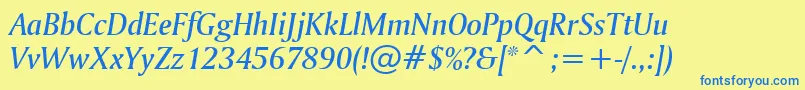 AmerigoMediumItalicBt Font – Blue Fonts on Yellow Background