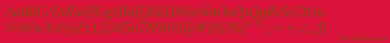 AmerigoMediumItalicBt Font – Brown Fonts on Red Background