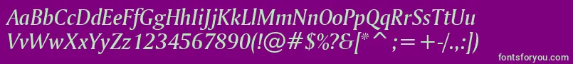 AmerigoMediumItalicBt Font – Green Fonts on Purple Background