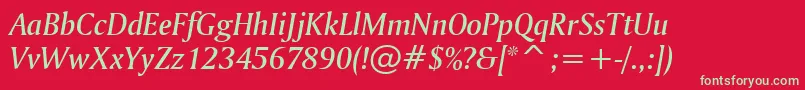 AmerigoMediumItalicBt Font – Green Fonts on Red Background