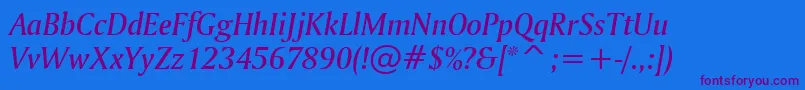 AmerigoMediumItalicBt Font – Purple Fonts on Blue Background