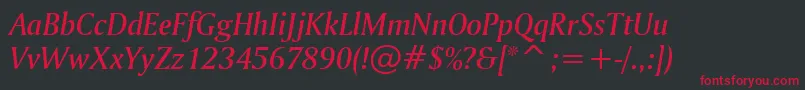 AmerigoMediumItalicBt Font – Red Fonts on Black Background