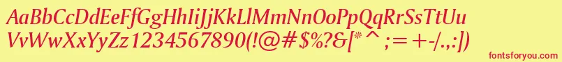 AmerigoMediumItalicBt Font – Red Fonts on Yellow Background
