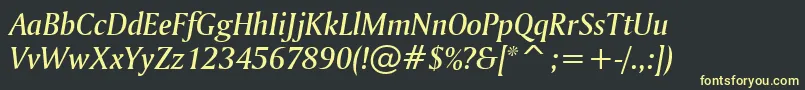 AmerigoMediumItalicBt Font – Yellow Fonts on Black Background