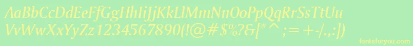 AmerigoMediumItalicBt Font – Yellow Fonts on Green Background