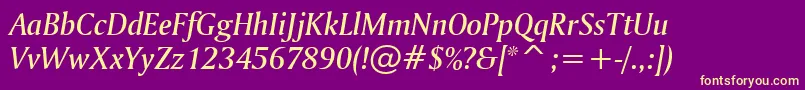 AmerigoMediumItalicBt Font – Yellow Fonts on Purple Background
