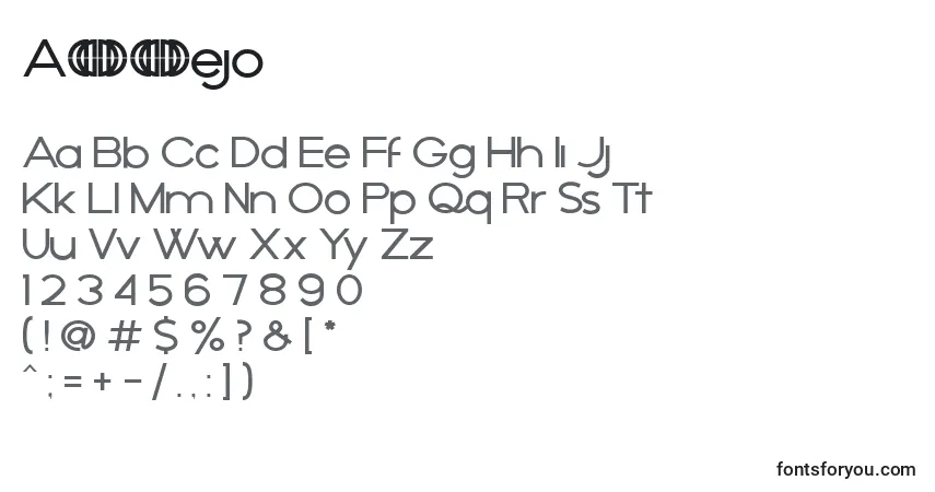 Schriftart AРґejo – Alphabet, Zahlen, spezielle Symbole