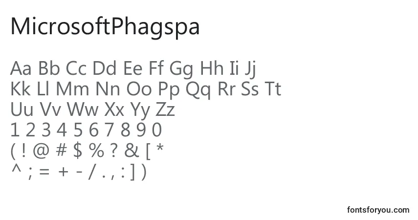 MicrosoftPhagspa-fontti – aakkoset, numerot, erikoismerkit