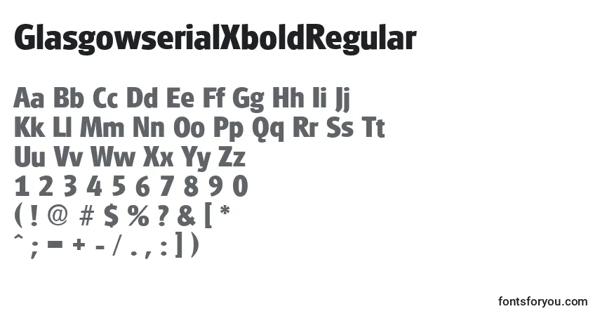 Czcionka GlasgowserialXboldRegular – alfabet, cyfry, specjalne znaki