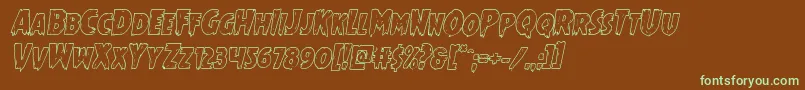 フォントMrsmonsteroutital – 緑色の文字が茶色の背景にあります。
