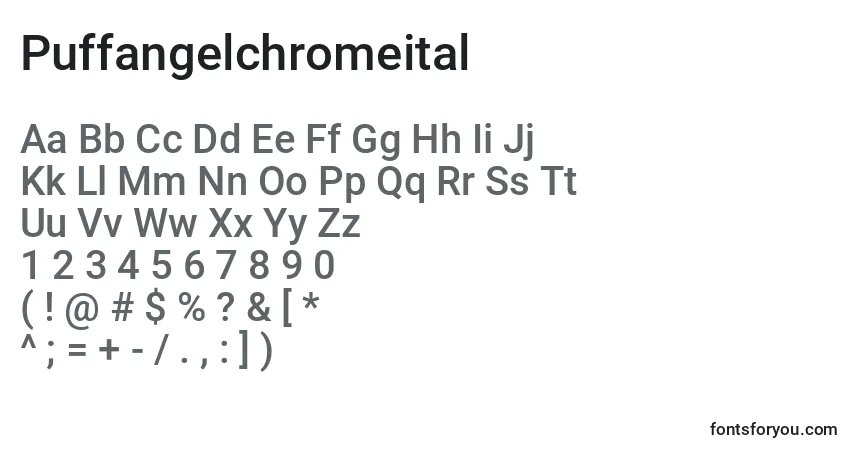 Schriftart Puffangelchromeital – Alphabet, Zahlen, spezielle Symbole