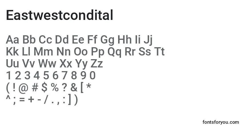 A fonte Eastwestcondital – alfabeto, números, caracteres especiais