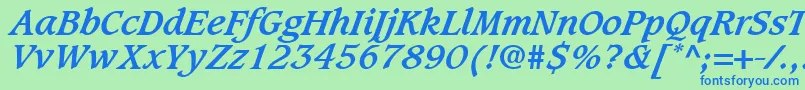GrammateusSsiBoldItalic-Schriftart – Blaue Schriften auf grünem Hintergrund