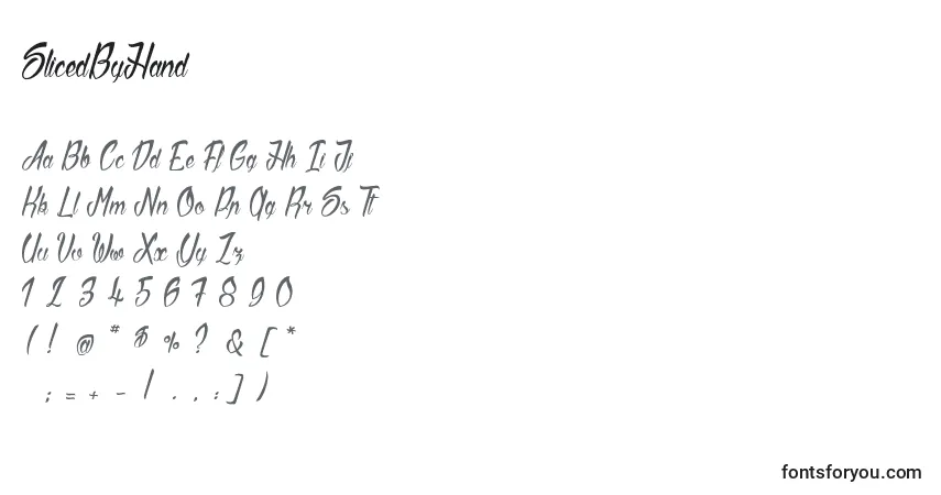 A fonte SlicedByHand – alfabeto, números, caracteres especiais