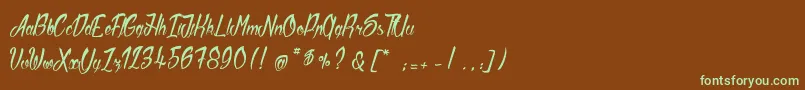 フォントSlicedByHand – 緑色の文字が茶色の背景にあります。